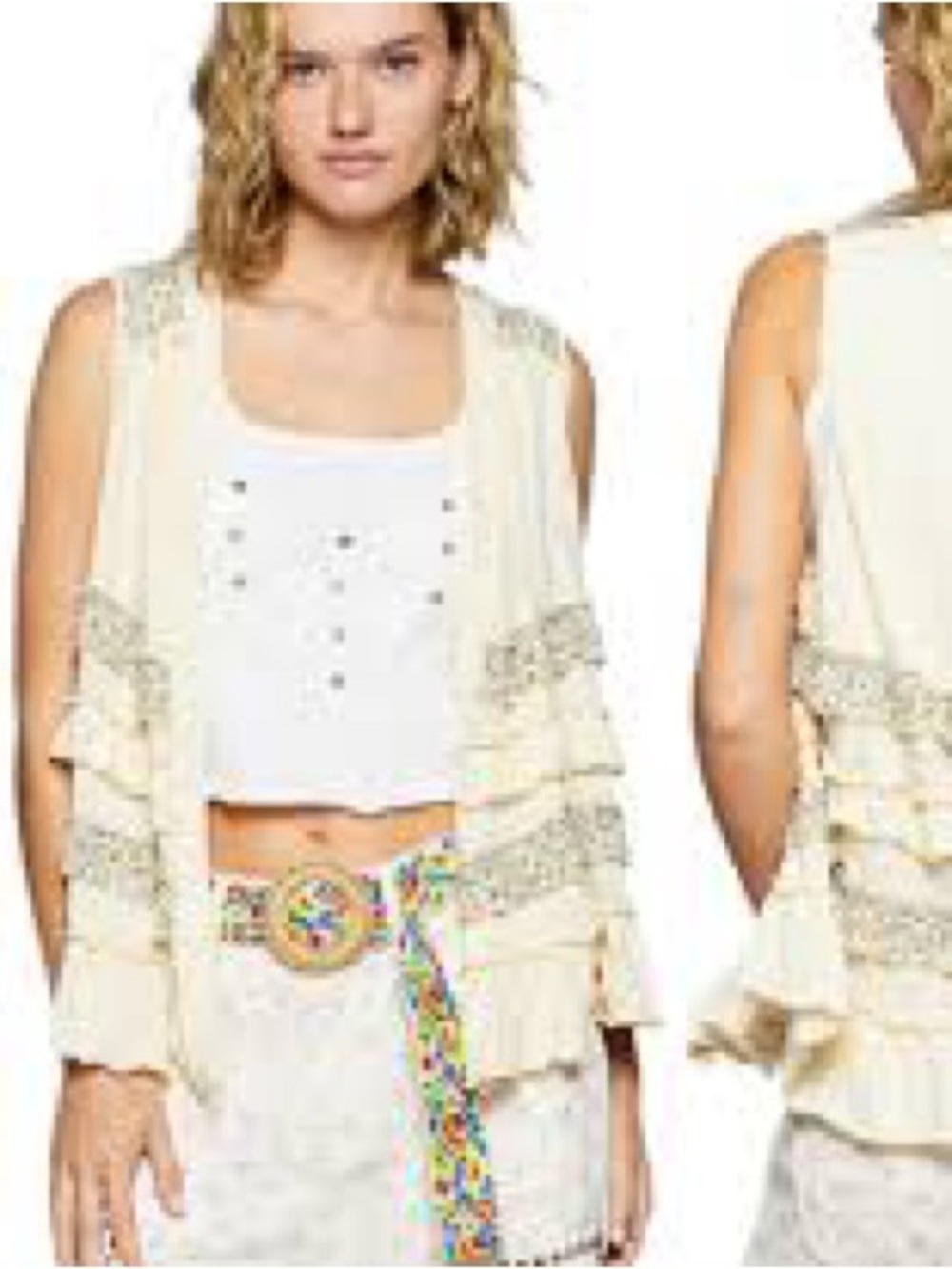 POL Cream Lace-Trim  Embroidered Open Cardigan